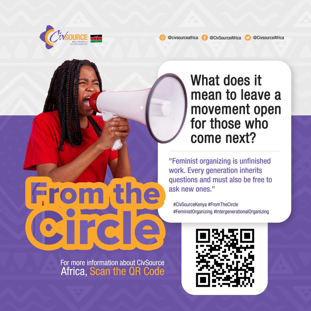 Civsource_Kenya's tweet photo. ⭕ From the Circle!

Feminist organizing is unfinished work. Each generation inherits lessons while bringing new questions, tools and ways of understanding power.

⁉️ What are we holding so tightly that the next generation cannot reshape it?

#CivSourceKenya #FromTheCircle https://t.co/m1TlnAA9AL