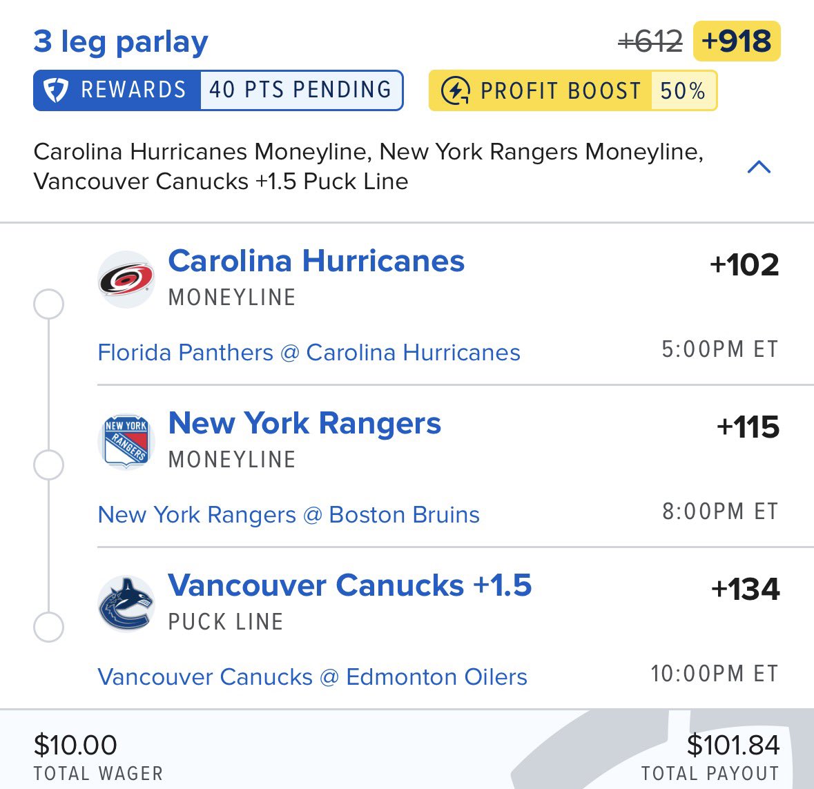 ParlaysProdigy's tweet photo. NHL Tuesday

3 Legs. 🧊🏒 

Let’s start the season with a CASH. https://t.co/qEZUo5JJ80