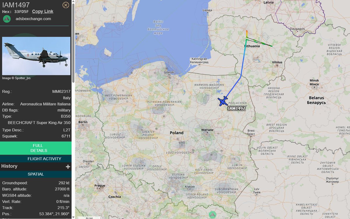 PolishMilRadar's tweet photo. 📅 29.09 🕐 15:56LT -  🇮🇹✈️ Beechcraft 350ER wraca do Włoch 🇮🇹

🇮🇹 Siły Powietrzne Włoch 
✈️ #IAM1497 Beechcraft 350ER Avenger T.1 | Reg: MM62317
🛫 Baza Lotnicza Szawle #EYSA 🇱🇹
🛬 Baza Lotnicza Pratica di Mare #LIRE 🇮🇹
🔗 https://t.co/3iKdgc550z

#POLMILRADAR https://t.co/TkYAtAdF1d