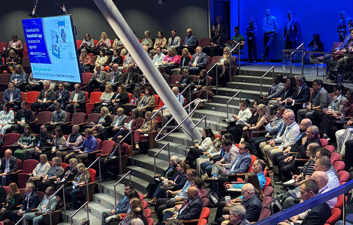 MEDITECH's tweet photo. Michelle O'Connor, President & CEO, MEDITECH and Cathy Turner, MBA, BSN, RN-BC, Chief Marketing and Nursing Executive, MEDITECH, welcoming our #MEDITECHLIVE attendees this morning in Foxborough! https://t.co/z6w5XK0Niu