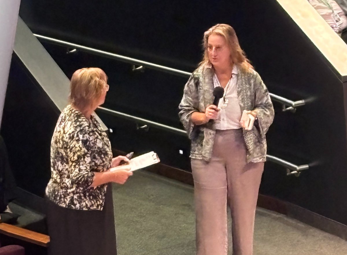 MEDITECH's tweet photo. Michelle O'Connor, President & CEO, MEDITECH and Cathy Turner, MBA, BSN, RN-BC, Chief Marketing and Nursing Executive, MEDITECH, welcoming our #MEDITECHLIVE attendees this morning in Foxborough! https://t.co/z6w5XK0Niu