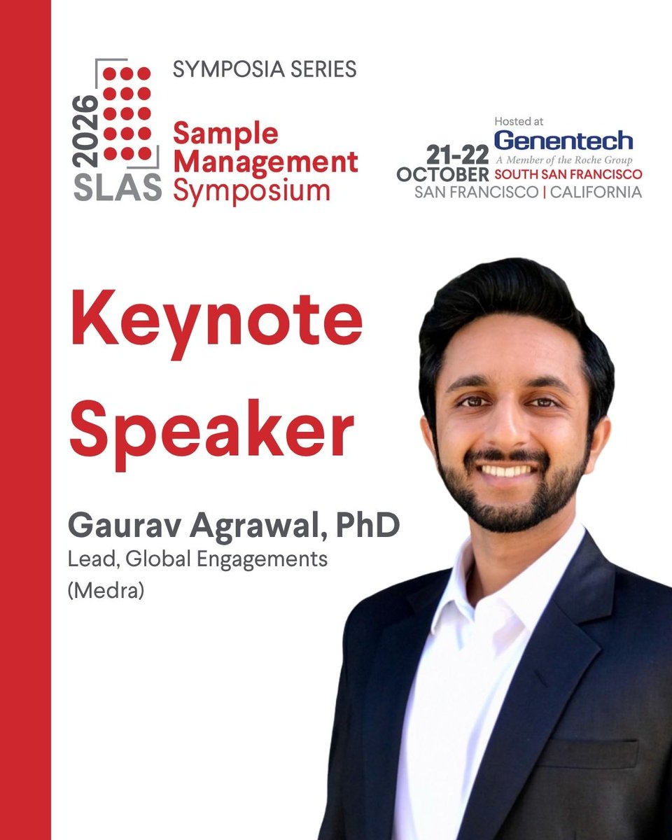 SLAS_Org's tweet photo. We're thrilled to welcome Gaurav Agrawal, PhD, (@medra_ai) as our keynote speaker for the #SLASSample Management Symposium hosted at @genentech. There's still time to reserve your spot! View the full program and registration details: https://t.co/sgdGxiFQ8u. https://t.co/tBlMdUsw5b
