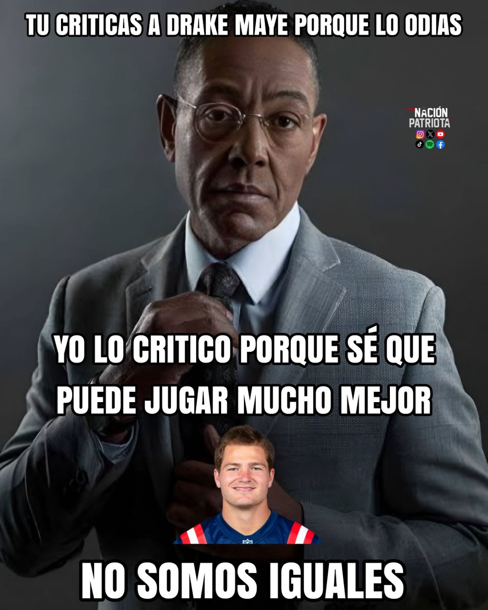 nacionpatriots's tweet photo. 𝗗𝗿𝗮𝗸𝗲 𝗠𝗮𝘆𝗲 𝗵𝗮 𝗷𝘂𝗴𝗮𝗱𝗼 𝗽𝗲́𝘀𝗶𝗺𝗼, de eso no hay duda. 𝗣𝗲𝗿𝗼 𝘀𝗶𝗺𝗽𝗹𝗲𝗺𝗲𝗻𝘁𝗲 𝗻𝗼 𝗽𝘂𝗲𝗱𝗼 𝘁𝗶𝗿𝗮𝗿 𝗹𝗮 𝘁𝗼𝗮𝗹𝗹𝗮 𝗰𝗼𝗻 𝗲́𝗹. Llámame tonto o iluso, pero no lo haré después de lo que ví de él y de corear "MVP! MVP!" cómo tantos de ustedes el año pasado.

𝗘𝘀 𝘃𝗮́𝗹𝗶𝗱𝗼 𝗰𝗿𝗶𝘁𝗶𝗰𝗮𝗿 𝘆 𝗲𝘅𝗶𝗴𝗶𝗿𝗹𝗲 𝗮 𝗠𝗮𝘆𝗲. Todos 𝘀𝗮𝗯𝗲𝗺𝗼𝘀 𝗱𝗲 𝗹𝗼 𝗾𝘂𝗲 𝗲𝘀 𝗰𝗮𝗽𝗮𝘇 desde el colegial y la exigencia en los Patriots siempre está al máximo. Y 𝗲𝘀𝗼 𝗻𝗼 𝘀𝗶𝗴𝗻𝗶𝗳𝗶𝗰𝗮 𝘁𝗮𝗺𝗽𝗼𝗰𝗼 𝗾𝘂𝗲 𝗹𝗼 𝗼𝗱𝗶𝗮𝘀 o le deseas mal, al contrario.

Y es verdad, no se vale compararlo con Tom Brady... pero mucho menos con 𝗠𝗮𝗰 𝗝𝗼𝗻𝗲𝘀. 𝗦𝘂𝘀 𝗿𝗲𝗮𝗹𝗶𝗱𝗮𝗱𝗲𝘀 𝘀𝗼𝗻 𝗺𝘂𝘆 𝗱𝗶𝘀𝘁𝗶𝗻𝘁𝗮𝘀. Si quieres ser justo, vas a ver desde sus estilos que son como agua y aceite.

Jones jamás demostró el talento de Maye, ni fue finalista al MVP, ni llevó al equipo a un Super Bowl, ni rompió los récords que Drake impuso en 2025.

Las rachas negativas pasan, pero 𝗲𝗹 𝘁𝗮𝗹𝗲𝗻𝘁𝗼 𝗻𝗼 𝘀𝗲 𝗯𝗼𝗿𝗿𝗮 𝗱𝗲 𝗹𝗮 𝗻𝗼𝗰𝗵𝗲 𝗮 𝗹𝗮 𝗺𝗮𝗻̃𝗮𝗻𝗮. Algo en él tiene que cambiar o mejorar, hasta entonces o hasta que deje de ser NUESTRO QB, firmes con él, no importa si es exigiéndole o apoyándolo.