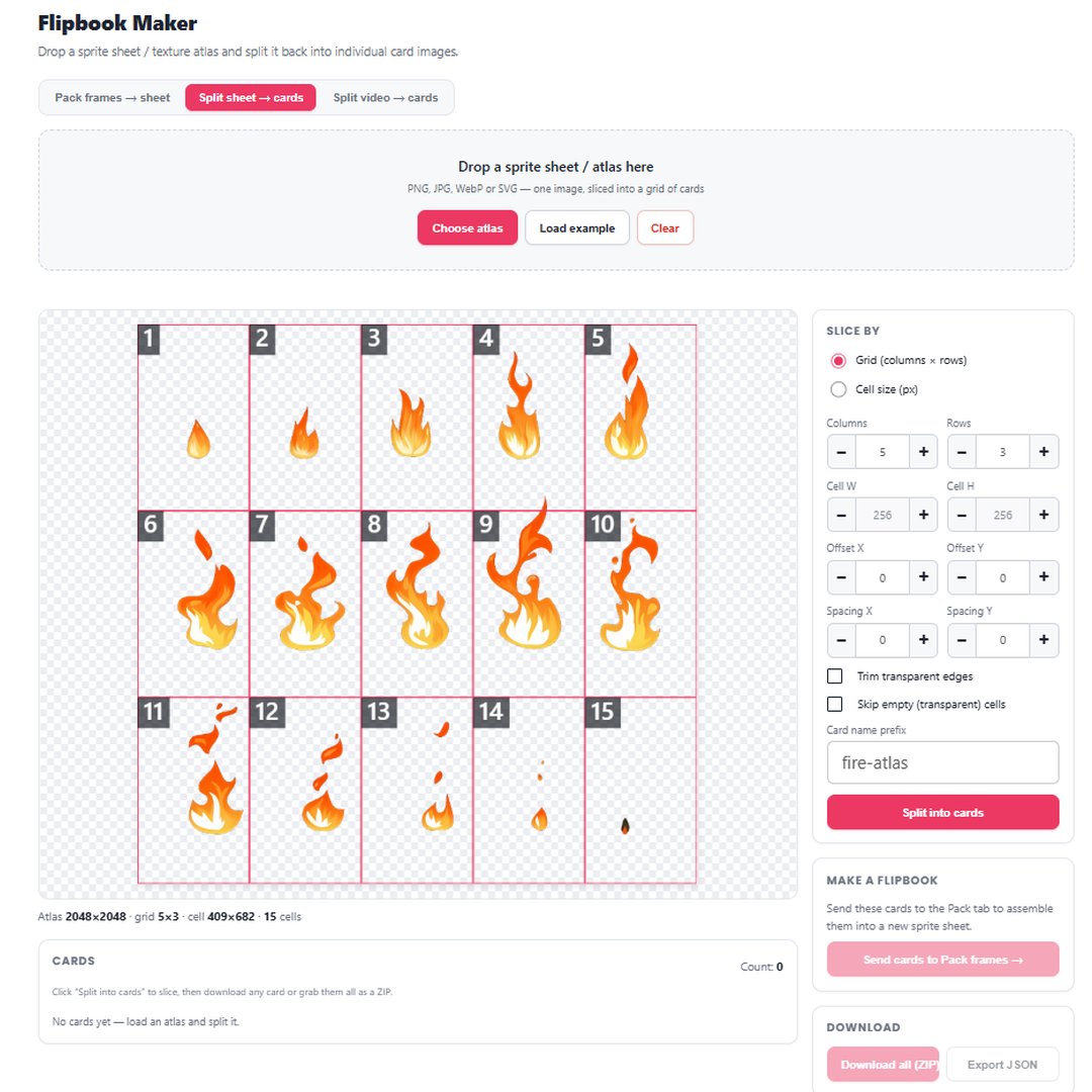 Kick_Start_Ai's tweet photo. 15-frame fire atlas on a 5×3 grid — Split sheet → cards turns one texture back into numbered frames. Flipbook Maker, free in the browser. #flipbookmaker #textureatlas https://t.co/RTIxX9VGam