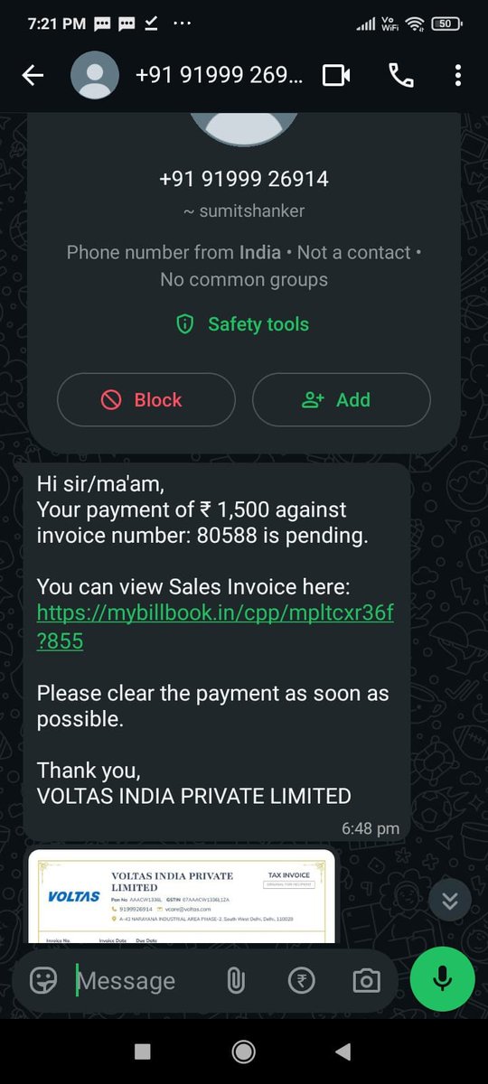 AgribizSamit's tweet photo. @myvoltas Some people are scamming people in the name of Voltas after Sale service, using the Fake bills " Voltas India Pvt Ltd". Kindly look into the matter along with my original issue https://t.co/qLhkhjFxJk