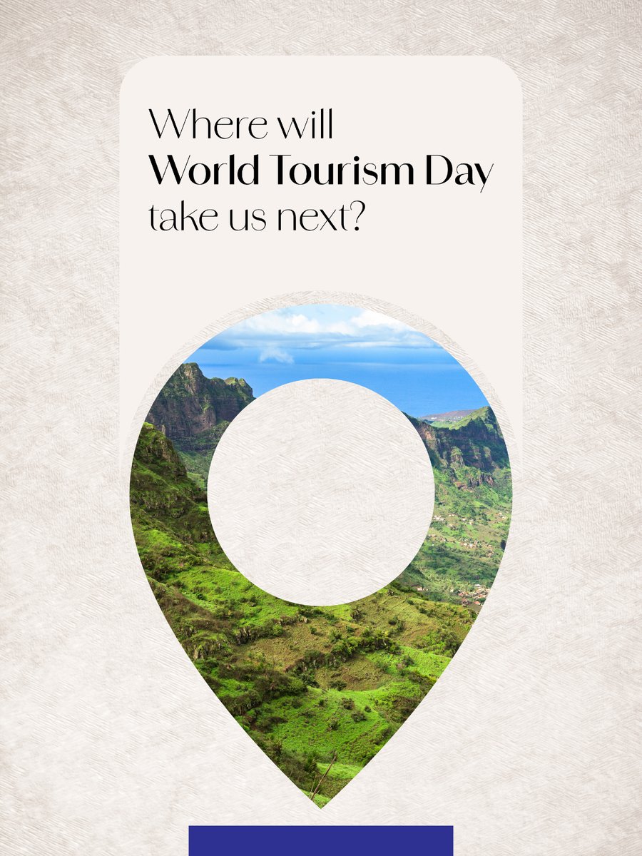 UNWTO's tweet photo. Next stop: Cabo Verde. 🇨🇻🌍

In 2027, World Tourism Day heads to this Atlantic archipelago of 10 islands, home to volcanic landscapes, rich culture and the spirit of Morabeza.

A new destination. A new chapter. See you in Cabo Verde for #WorldTourismDay 2027. 💙 https://t.co/DrPGiSeXux
