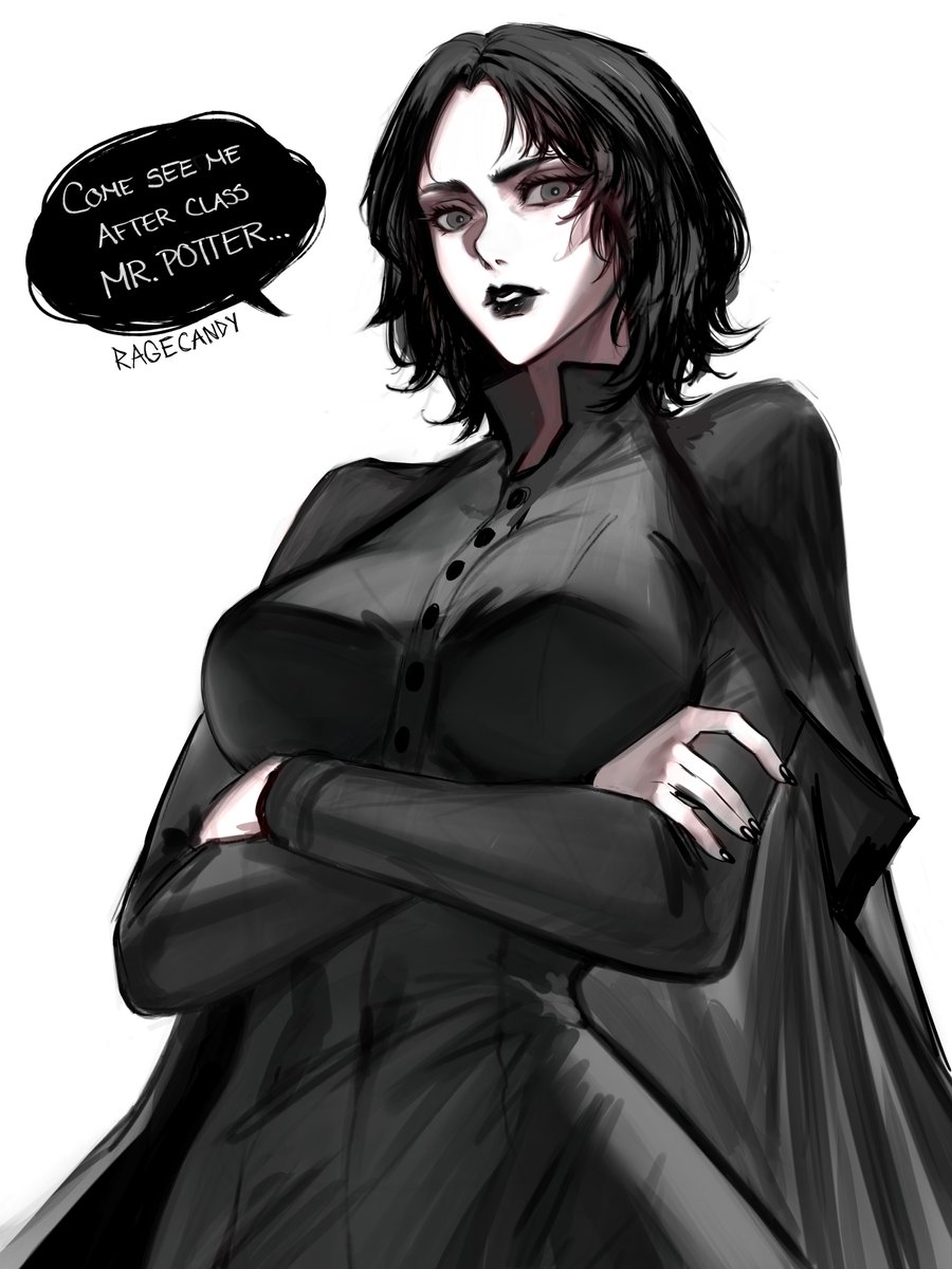 ragecandyart's tweet photo. I read some comment on a Malfoid post like "All we need now is goth mommy fem Snape" and then I had to draw her 😭 https://t.co/nI0BNrAtV1