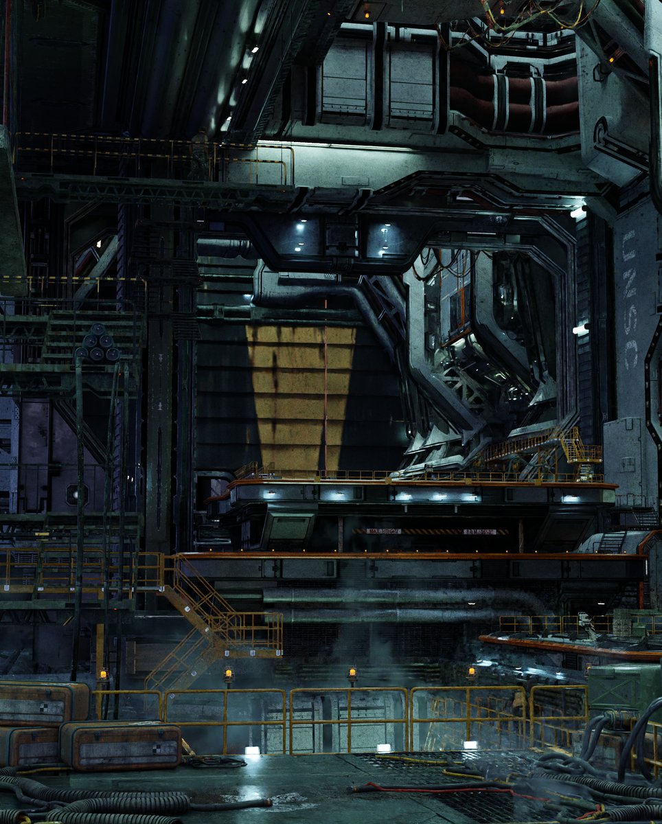 kitbash3d's tweet photo. Nothing in this Halo-inspired hangar built by @Hartwell_Design is here by accident.

Pelicans, flight crews, crates, and platforms give the space a sense of scale and constant activity.

💡 For large scenes, use your biggest asset to establish scale, then layer in smaller props. https://t.co/10kYS8isya