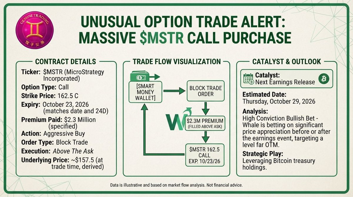 🐋 UNUSUAL OPTIONS ALERT: A $2.3M BET ON $MSTR! 🐋

A large block of $MSTR calls was flagged today, and the details deserve a closer look 👇

📋 The contract

S