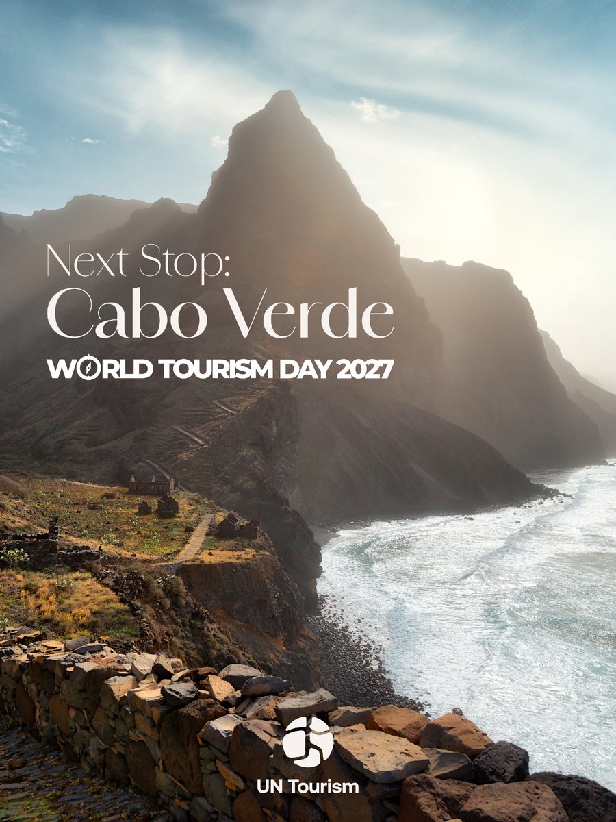 UNWTO's tweet photo. Next stop: Cabo Verde. 🇨🇻🌍

In 2027, World Tourism Day heads to this Atlantic archipelago of 10 islands, home to volcanic landscapes, rich culture and the spirit of Morabeza.

A new destination. A new chapter. See you in Cabo Verde for #WorldTourismDay 2027. 💙 https://t.co/DrPGiSeXux
