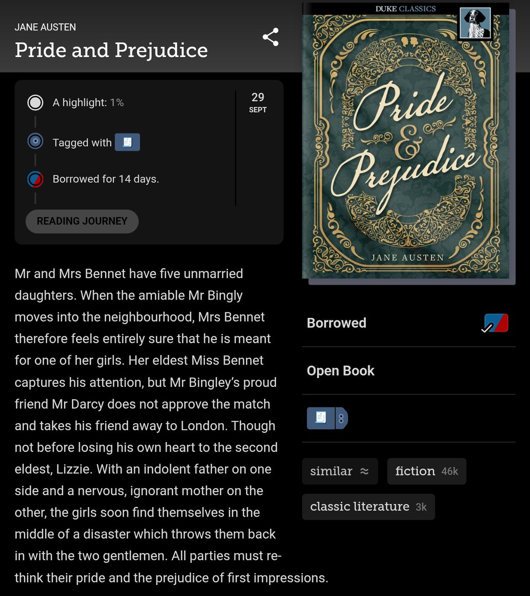 joernalbaca's tweet photo. @ — Current Read 

Pride and Prejudice (Jane Austen)
400 pages. https://t.co/RRMmtphrA2
