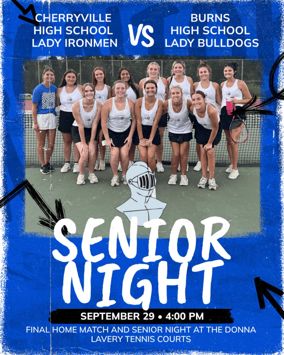 CHSIronmenATH's tweet photo. Come out and support our Lady Ironmen Tennis team tonight as they host the Bulldogs from Burns. They will also celebrate the Class of 2027 Seniors tonight. #GOIRONMEN https://t.co/myLEnN7tAH