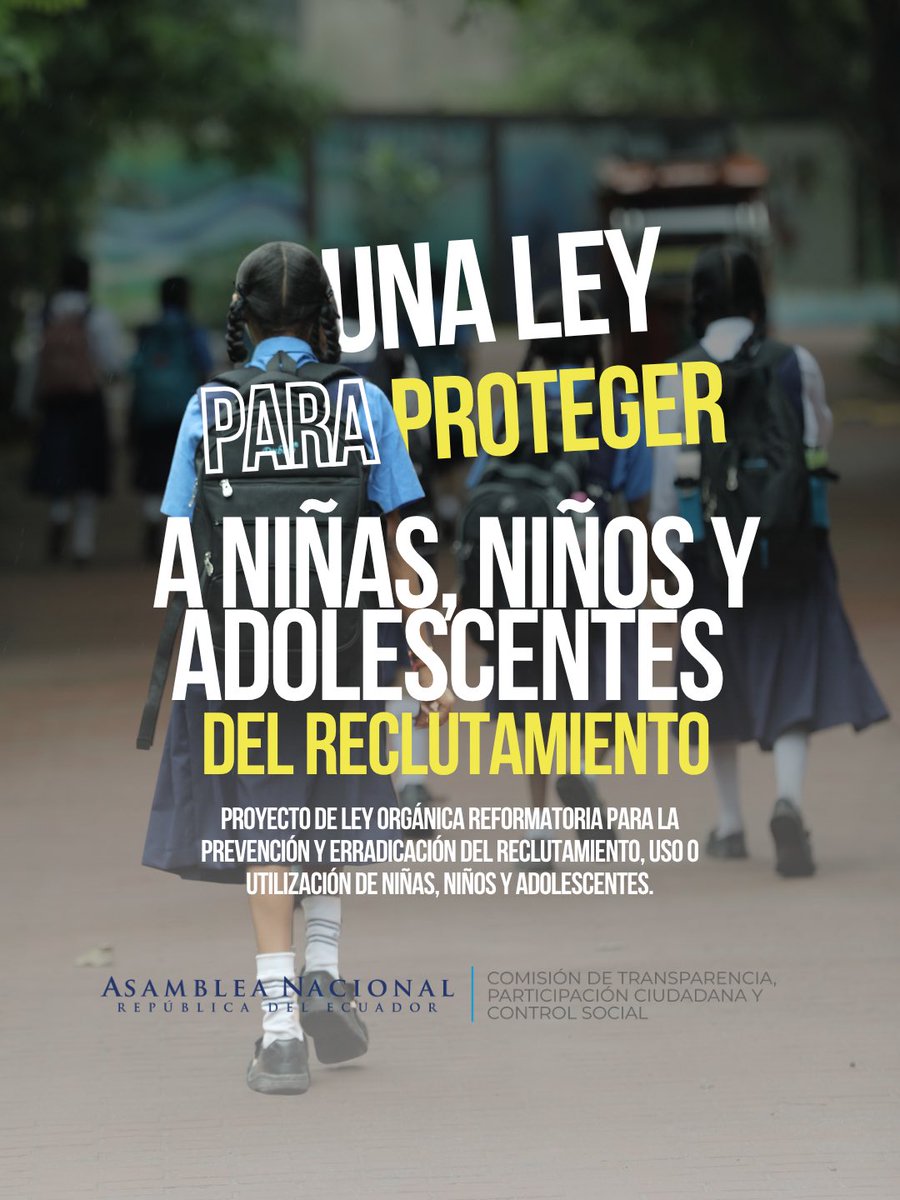 ParticipacionAN's tweet photo. ¡Más protección para nuestras niñas, niños y adolescentes! 🔵 

Hoy se tratará en el Pleno de la Asamblea Nacional el Proyecto de Ley para Prevenir y Erradicar el Reclutamiento, Uso o Utilización de Niñas, Niños y Adolescentes.

#Transparencia #ParticipaciónCiudadana https://t.co/TPkuKLYZbG