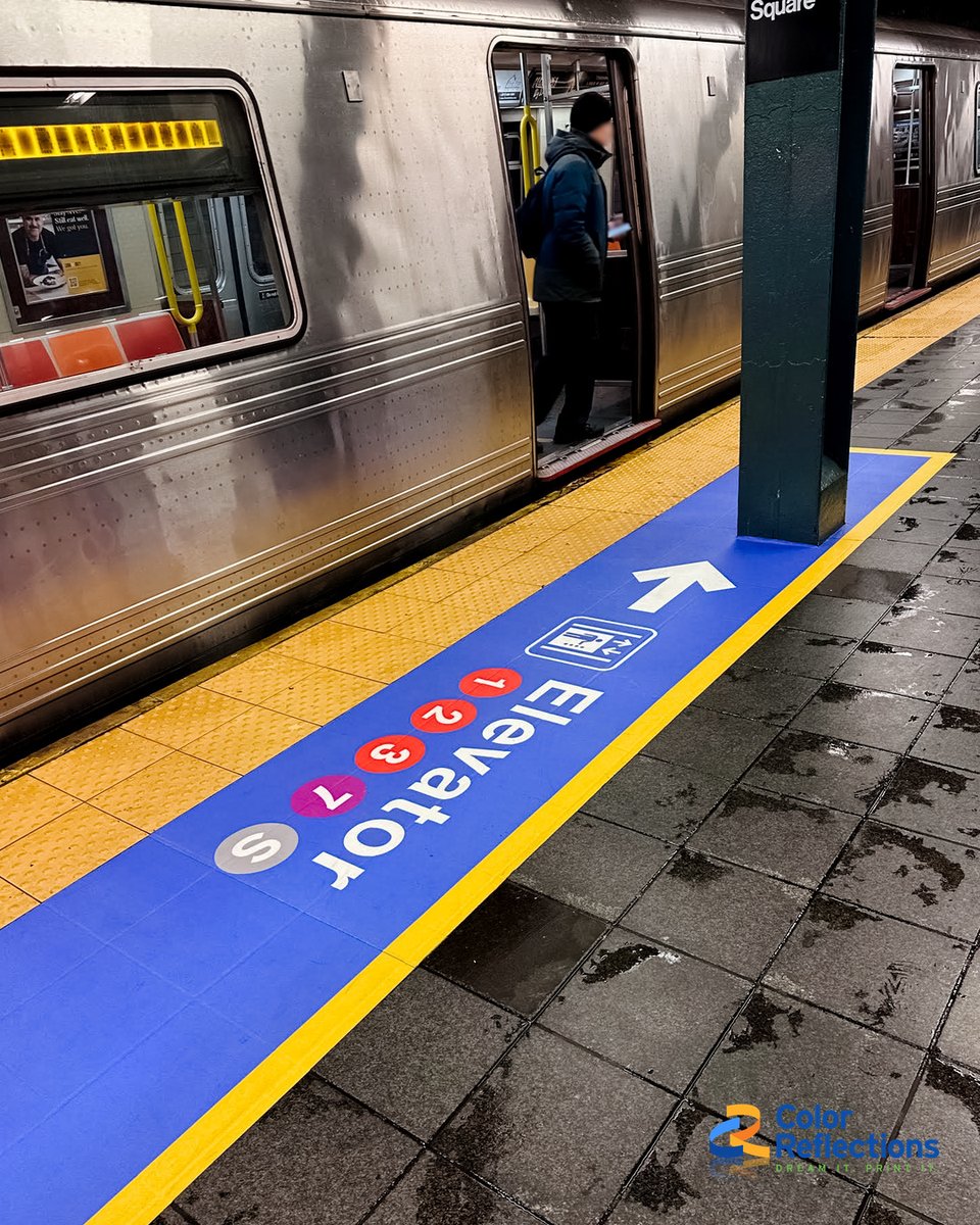 ColorReflection's tweet photo. Accessible boarding zones at 42nd Street, on a specialty adhesive floor vinyl built for a surface that gets walked on by an entire city. It is still there.
#FloorGraphics #Wayfinding
https://t.co/o2cnFT5wLz https://t.co/JLTf8vrvoc