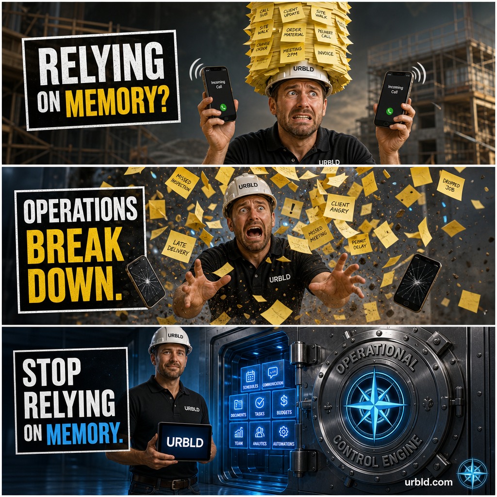 URBLDllc's tweet photo. If your operation depends on people remembering what to do next, you don't have a system. You have a liability. URBLD's Operational Control Engine replaces sticky notes and dropped calls with automated workflows that actually scale. Stop relying on memory.

#Operations #URBLD https://t.co/hc7aCylDxb