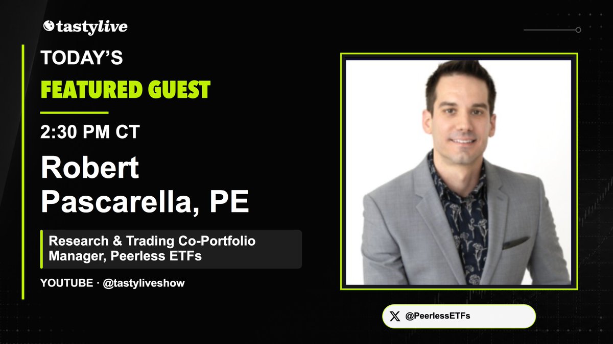 tastyliveshow's tweet photo. ETFs have been a hot topic in the market for some time now, but they can be overwhelming.

Who better to provide some clarity than Robert Pascarella, Research and Trading Co-Portfolio Manager at @PeerlessETFs?

Robert will join @CVecchioFX for Last Call today at 2:30PM CDT on the tastylive network. Come say hi and ask all of your ETF questions in the chat!
