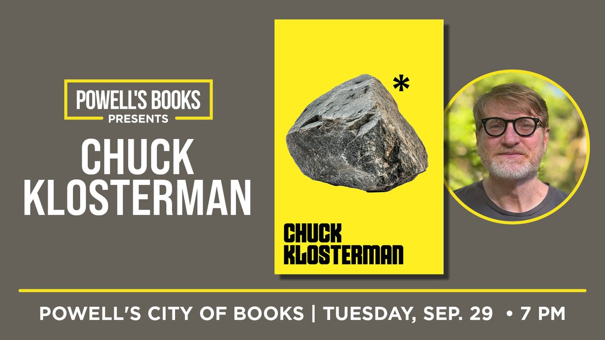 Powells's tweet photo. Event tonight! Chuck Klosterman at Powell's Burnside at 7pm. More info: https://t.co/GwPD2EaLvs

#portlandevents #authorevent #powellsevents #powellsbooks https://t.co/GgKrT0G1EV