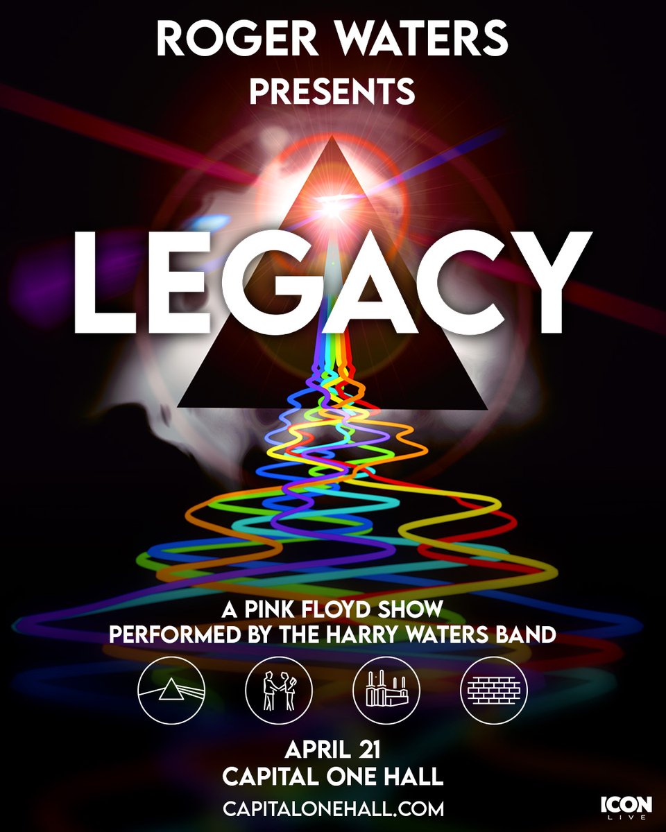 CapitalOneHall's tweet photo. The father’s legacy. The son’s band. Roger Waters Presents LEGACY - A Pink Floyd Show is an all-new live production celebrating the defining music and visual world of Pink Floyd’s golden era.

Unlock your tickets today at 12P with code PINKFLOYD: https://t.co/abMC9C9mOV https://t.co/SRQoAewDlq