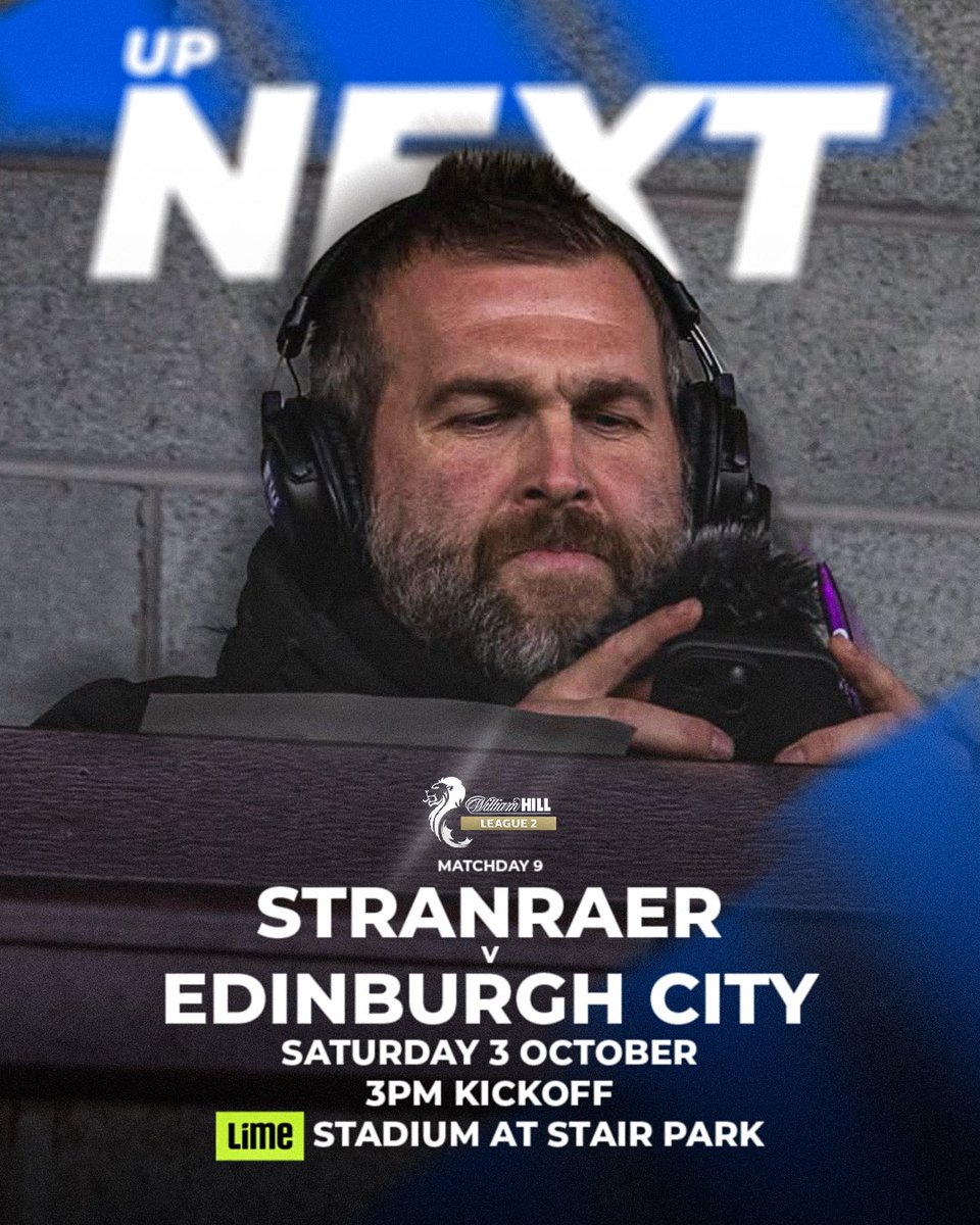 StranraerFC's tweet photo. ➡️ UP NEXT
🗓️ Saturday 3 October
🆚 @EdinburghCityFC 
🏆 @WilliamHill League Two
⏰ 3pm
🏟️ @limedotonline Stadium at Stair Park

💷 Pay at the gate / cash only
👨 Adult £17
👴🏻 Concession (65+) £12
👧 Youth (5 to 16) £6
👶 Under 5s FREE
🥂 Corporate Hospitality available
🗣️ For enquiries, contact Robert Rice
📞 07519 045868
🍻 Pavilion Bar open to all pre-match
🛒 Club shop open with SFC Merchandise

📱 Live updates on the official Stranraer FC X page
🎯 Goals to follow on Club 1870 Patreon
⚓️ https://t.co/hFx9Sp9qIz
🎥 Highlights on Sunday via the official 
Stranraer FC YouTube channel
▶️ https://t.co/eEtnbAusyU
📺 Livestream not available