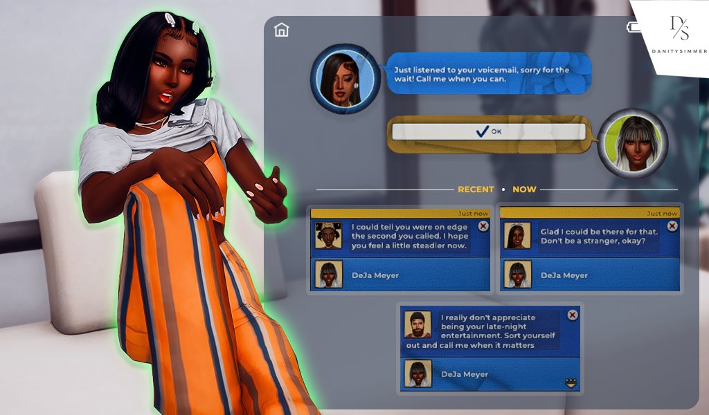 danitysimmer's tweet photo. New Free Mod on Patreon. New Type of Calls plus Your Sim can now leave voicemails instead of the annoying, 'Go away I'm sleeping' notification plus, the sim will call your sim back in the AM! Enjoy! https://t.co/ZB49V1OQi5