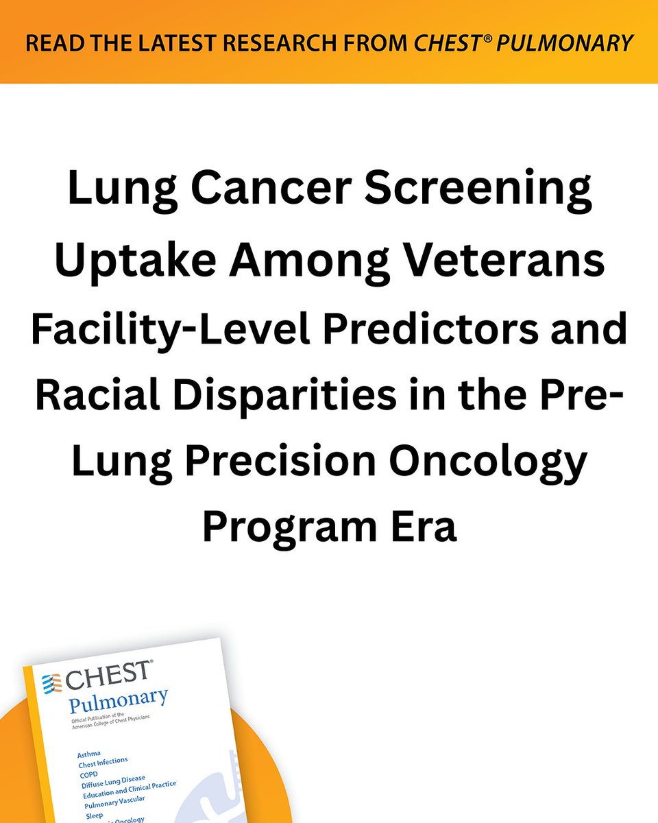 journal_CHEST's tweet photo. A #Journal_CHESTPulm research letter examines lung cancer screening rates, predictors, and racial disparities across Veterans Affairs medical centers during 2014 to 2019.
Read more: https://t.co/9rjrITxeg4
#MedEd #JournalCHEST #LungCancerScreening https://t.co/Mckfg30535
