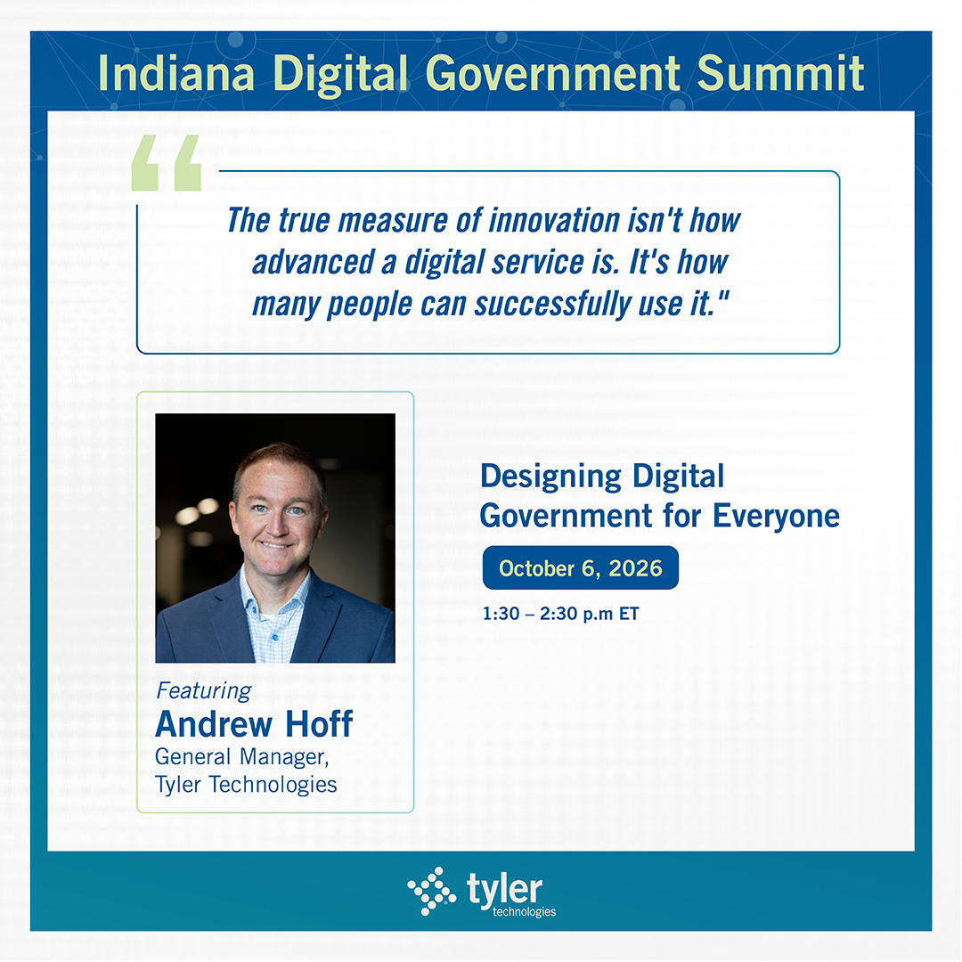 tylertech's tweet photo. Tyler's Andrew Hoff joins public sector leaders to discuss how agencies can improve digital accessibility, enhance online experiences, and deliver more inclusive services.

🔹 October 6, 2026
🔹 1:30 – 2:30 PM ET
🔹 Don't miss: Designing Digital Government for Everyone

#GovTech https://t.co/8RqJLsW7i7