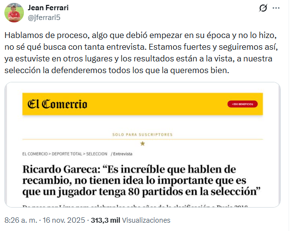 sebas_ortega01's tweet photo. Podemos estar de acuerdo o no con lo que declara Mano Meneses. Pero Jean Ferrari criticó a Gareca por no impulsar el recambio generacional y ahora trae a un entrenador que dice que no viene a revolucionar el fútbol peruano. Entonces, ¿cuál es el real proyecto que propone la FPF? https://t.co/m71kC7YY13
