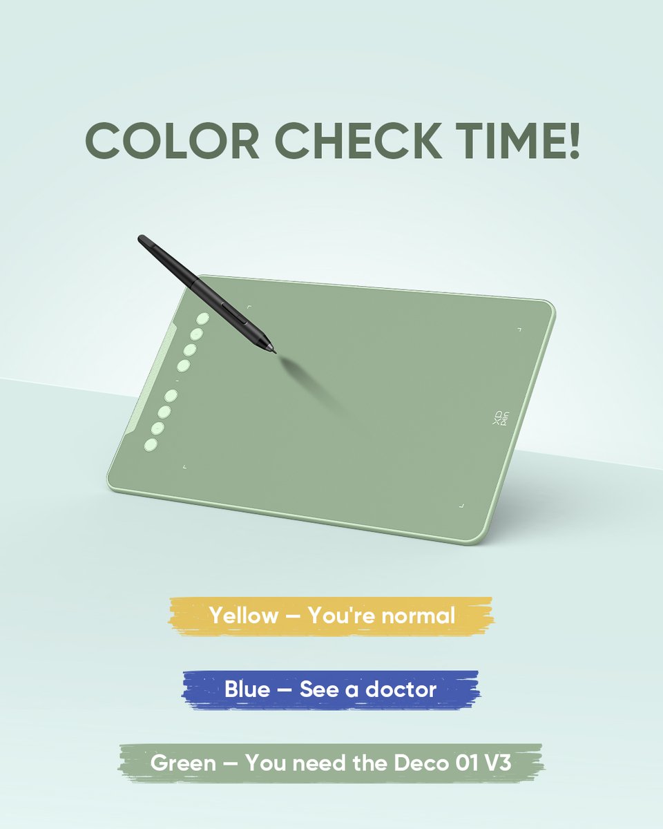 XPPEN's tweet photo. Take the color check and vote below! ๐
๐ You might just need a Deco 01 V3
#XPPen #Deco01V3 #DigitalArt #XPPenTablet #ColorTest https://t.co/bHR8MkSxUH