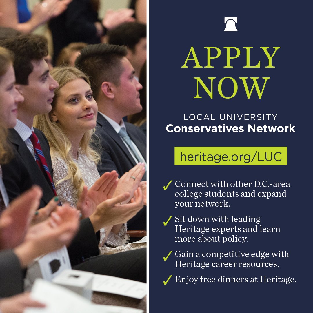 Heritage's tweet photo. America needs young leaders who understand and can defend the principles that made our nation exceptional. 

The LUC Network brings together conservative students and interns for thoughtful discussions, fellowship, and engagement with the ideas that shape our country and movement. 

Apply today and join a growing network of young conservatives in Washington: https://t.co/2lofA2B0J3