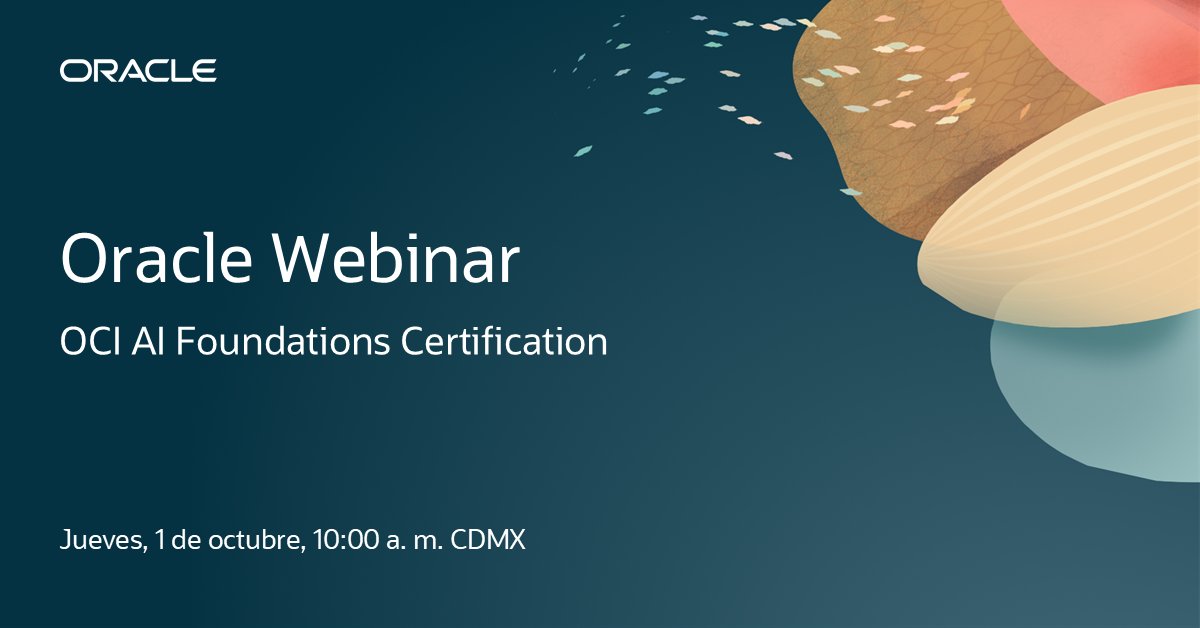 acelacetto's tweet photo. Refuerza los conceptos clave de IA, Machine Learning, Deep Learning e IA Generativa, y conoce los servicios de Oracle Cloud Infrastructure que impulsan su adopción. 

Regístrate al webinar y avanza hacia tu certificación OCI AI Foundations: https://t.co/w3yYPnWDyx https://t.co/6UhTeFpcmb