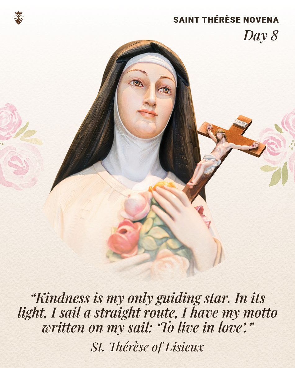 CarmelitesOCD's tweet photo. St. Thérèse Novena | Day 8
“Kindness is my only guiding star.” St. Thérèse reminds us that love is lived in very practical ways. Let us ask for the grace to live every moment with a heart turned toward Jesus. 

Find the daily novena prayer on our website!
https://t.co/baUrVKmGY9 https://t.co/36MJP5rzXR