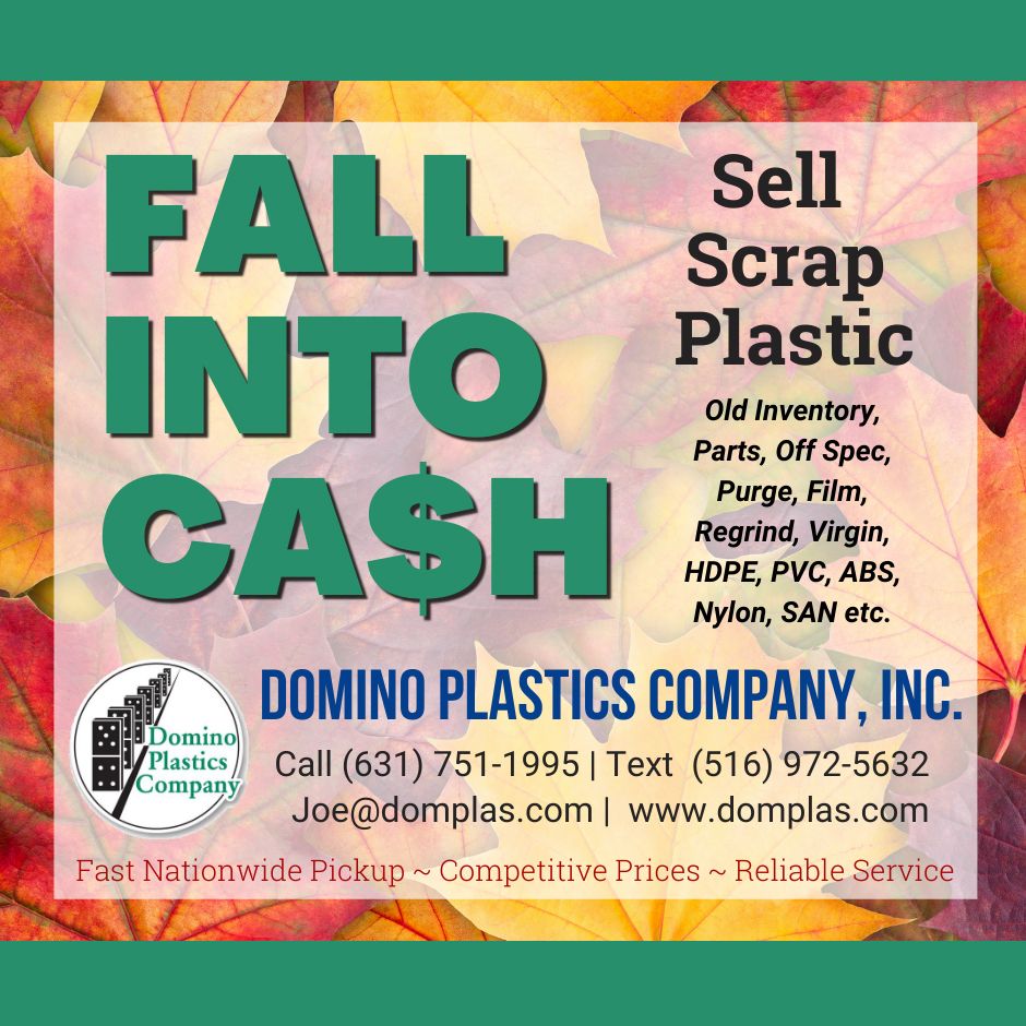 Domplas's tweet photo. Fall Into CASH - Sell Scrap Plastic! Domino Plastics buys most types &amp; forms of post-industrial plastic scrap. Send offers: Joe@domplas.com, call (631) 751-1995, SMS (516) 972-5632. https://t.co/eJik3VpqtI #recycleplastic #scrapbuyer #industrialrecycling  #webuyscrap #sellscrap https://t.co/lV82zX4amN