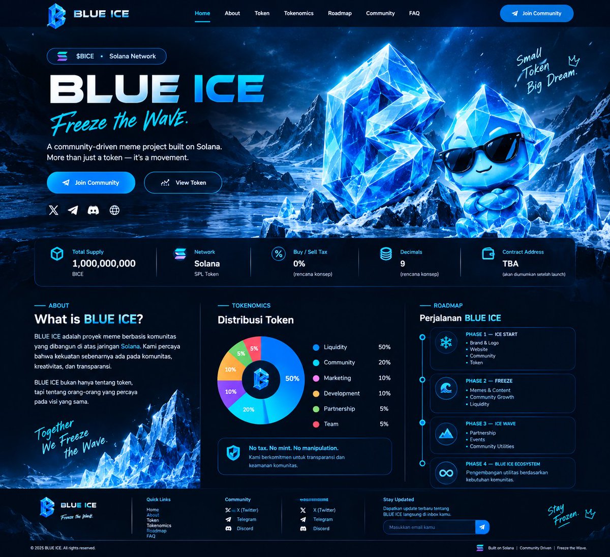 blueiceBICE's tweet photo. ❄️ THE ICE IS FORMING.
BLUE ICE is a community-driven meme coin built on Solana. 🧊
No fake promises.
No guaranteed returns.
Just community, memes and the journey.
$BICE
FREEZE THE WAVE. ❄️ https://t.co/USu3LJ0IJI
