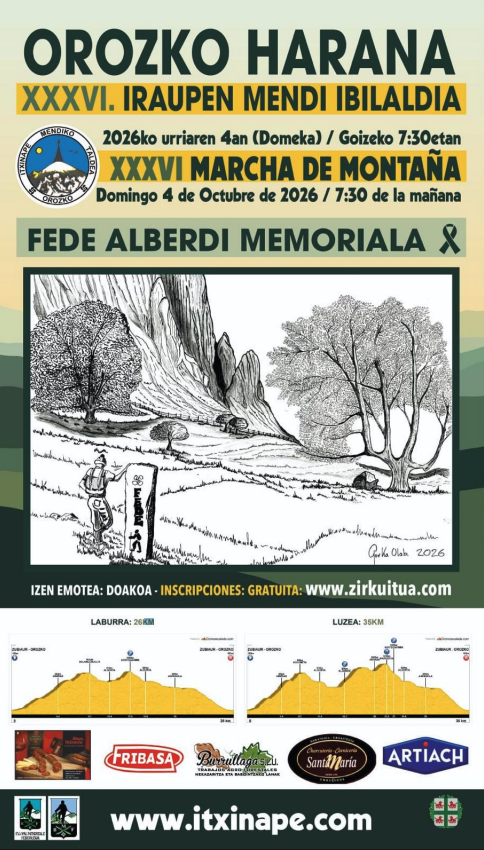 Emffvm's tweet photo. #Zirkuitua2026 ⛰️ OROZKO HARANA XXXVI IRAUPEN MENDI IBILALDIA

✳️ Antolatzailea: ITXINAPE Mendi Taldea

🗓️ Urriak 4 Octubre  
📍 Tokia: Orozko (Bizkaia)  

Handia ↔️ 35 km 
Txikia ↔️ 26 km 

ℹ️  https://t.co/zjTIK9pnMr https://t.co/eotSSbT0tl