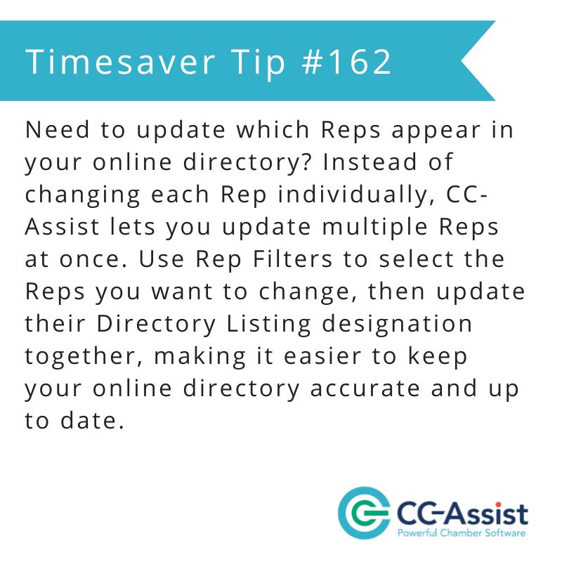 ChamberData's tweet photo. Save time by updating multiple Rep directory listings at once! #TimesaverTuesdayTip https://t.co/kx8U4cAH2E