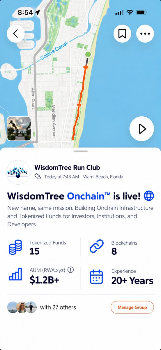 vinhonchain's tweet photo. Thanks to everyone who came out to the WisdomTree Run Club this morning.  

Looks like my @Strava caught news of the WisdomTree Onchain™ rebrand https://t.co/USJK0sTbxx