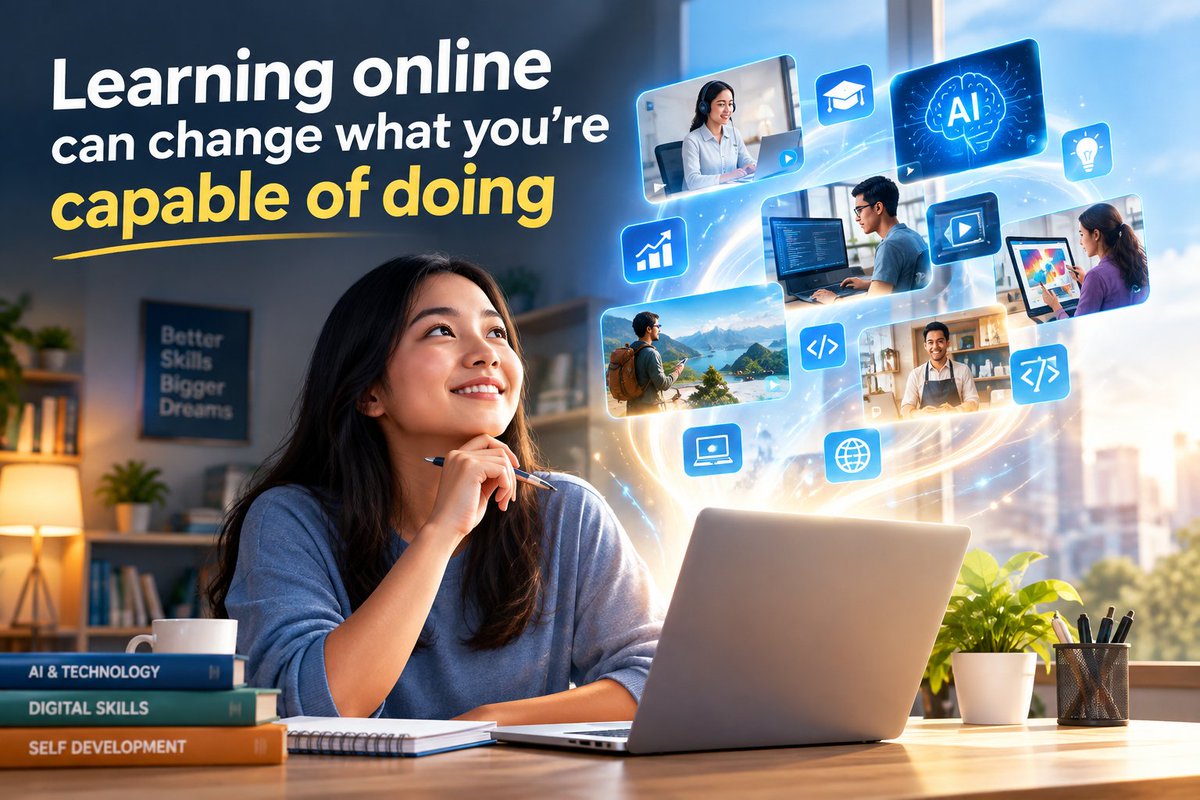 naracheers's tweet photo. Learning online can change what you're capable of doing.

You don't need to learn everything at once.

Choose one skill.
Learn it.
Practice it.
Apply it.

Every skill you build can create another path to opportunity.

Keep learning. Keep growing.

👉 Check the link in our bio. https://t.co/JeItFJLW8s