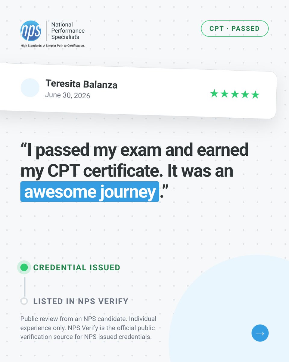 NpsCertified's tweet photo. “I passed my exam and earned my CPT certificate. It was an awesome journey.” ⭐⭐⭐⭐⭐
Congrats to Teresita on reaching this certification milestone!
Her NPS-issued credential can be publicly verified through NPS Verify. https://t.co/sZGUuwXgAU
#NPSCertified #CPT #Phlebotomy https://t.co/tMRknkO27Q