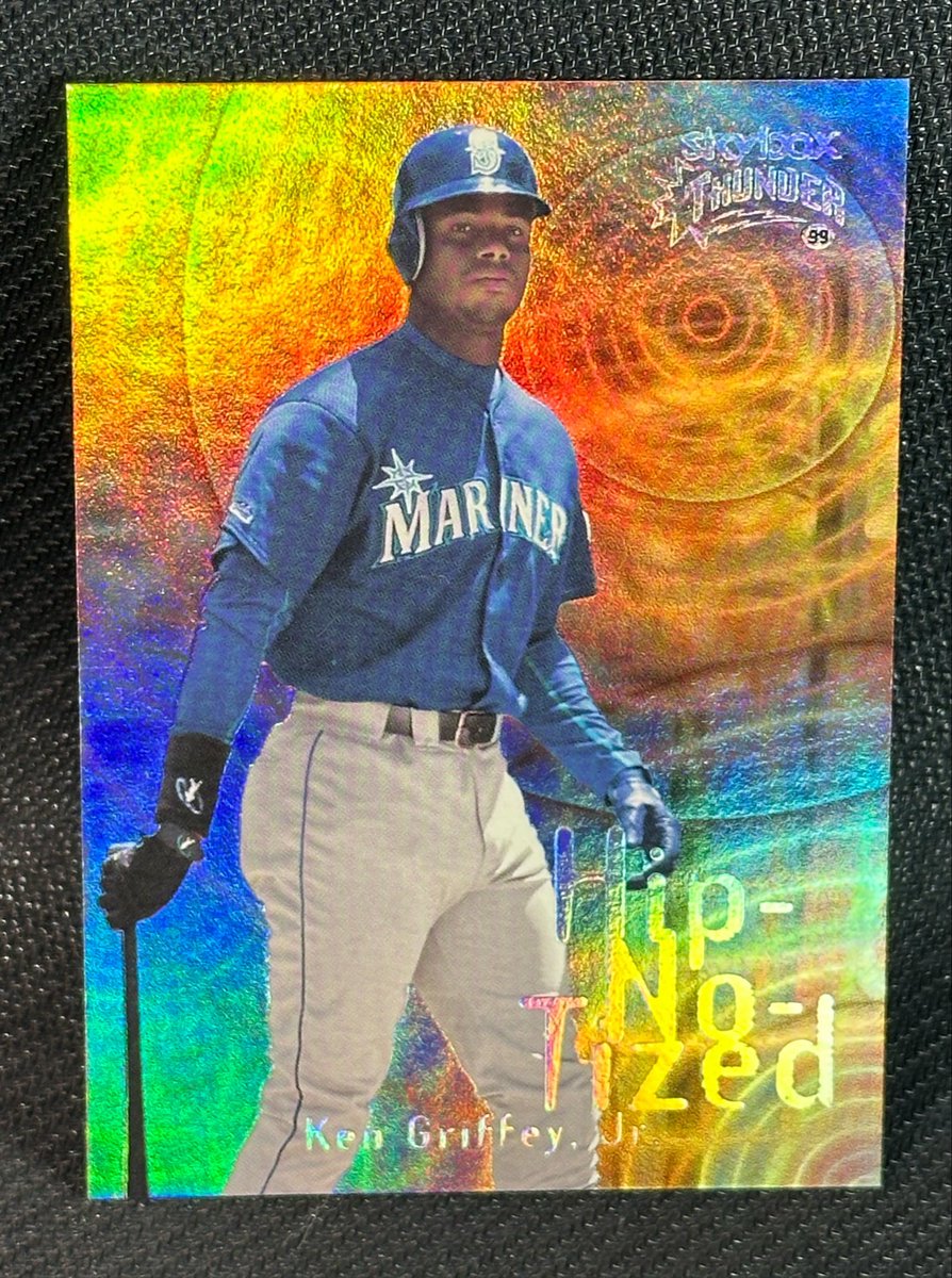 RuckusTJ's tweet photo. All September: Griffey PC 🧢 

HA, Sicker than your average . . . 

Day 29 - 1999 Skybox Thunder:
Hip-No-Tized 🔴🟠🟡🟢🔵🟣
#SweetSwingSeptember #TheKid https://t.co/gGGeUwAcBp