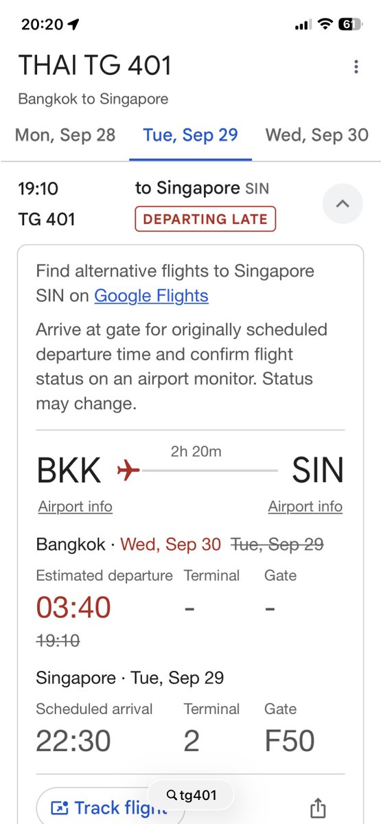 manopsi's tweet photo. บางที TG ประกาศยกเลิกแล้วหา flight ใหม่ให้ผู้โดยสารที่โดน delay โคตร ๆ แบบนี้เหอะ บินแค่ SIN เจอเลื่อนบิน 7-8 ชม หา SQ ให้เขาบินเผลอ ๆ ถึงแล้ว TG ยังไม่ออกจากสุวรรณภูมิเลย 😑 (เมื่อเพื่อนเพิ่งหลังไมค์มาถามเพราะจะบิน TG401 อยู่สนามบินไม่มีใครแจ้งให้เขารับทราบเลย) https://t.co/O8CzbW5GVy