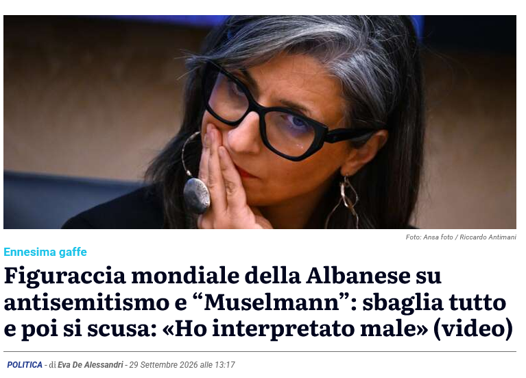 riktroiani's tweet photo. Si legge nell'articolo il durissimo commento di #UNWatch: “Distorsione dell’Olocausto da parte di un’“esperta” dell’ONU: Francesca Albanese sostiene che gli ebrei nei campi di sterminio nazisti “venissero chiamati musulmani”. L’antisemitismo colpirebbe i “popoli semitici” e non sarebbe “solo discriminazione contro gli ebrei”. Persino nei campi di sterminio nazisti: non riesce a nominare l’odio antiebraico senza sostituire gli ebrei”.
Ma che disastro...ma come si fa?
