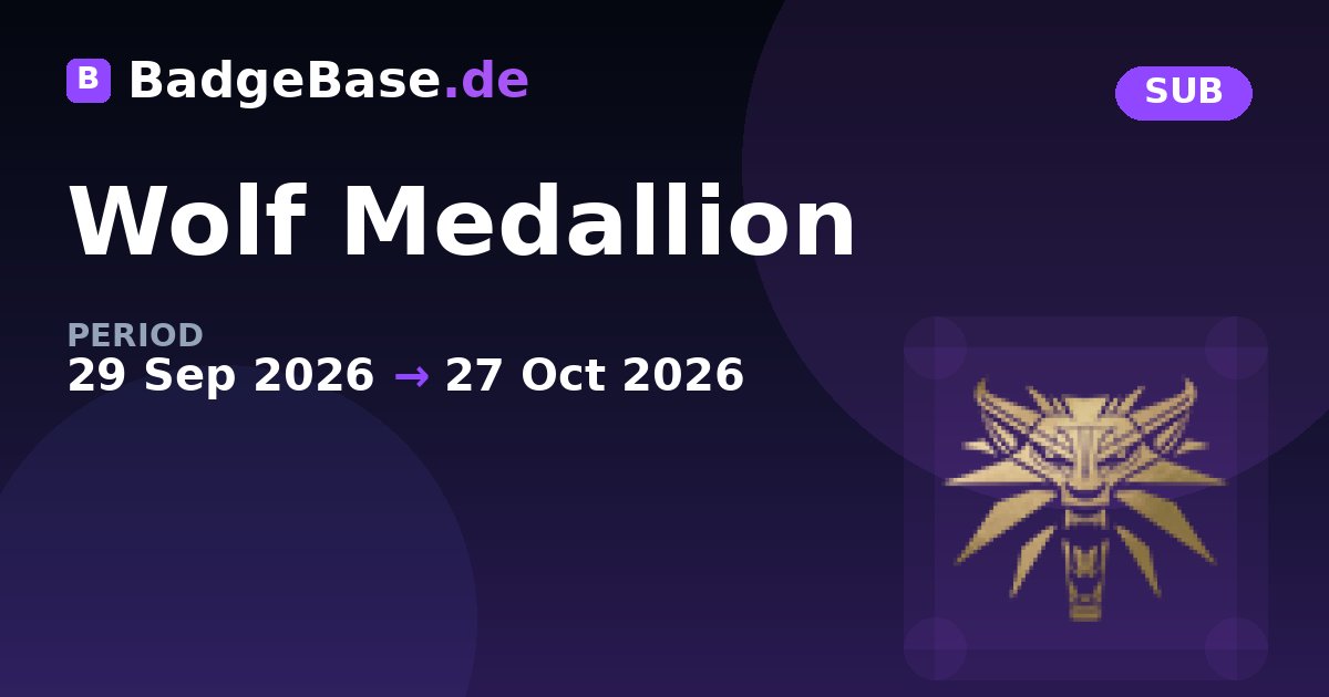 BadgeBaseDE's tweet photo. Twitch global badge now available: Wolf Medallion

This badge was earned by subscribing or gifting a sub to a streamer in The Witcher 3 category during launch of The Witcher 3: Wild Hunt – Remastered https://t.co/P1nMvA8eG8