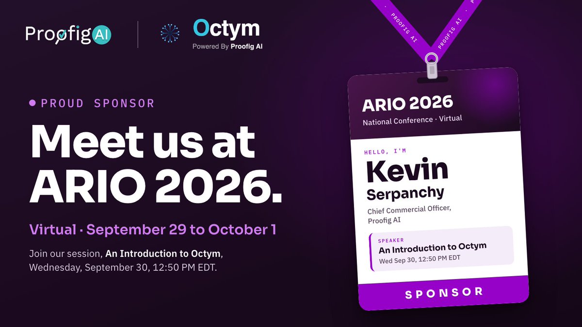 Proofig's tweet photo. Meet us at ARIO 2026! Proud to sponsor the virtual National Conference. Join Kevin Serpanchy tomorrow, Sept 30, at 12:50 PM EDT, right after the Day 2 plenary, for "An Introduction to Octym". #ARIO2026 #ResearchIntegrity https://t.co/Flbz1cDT2Y