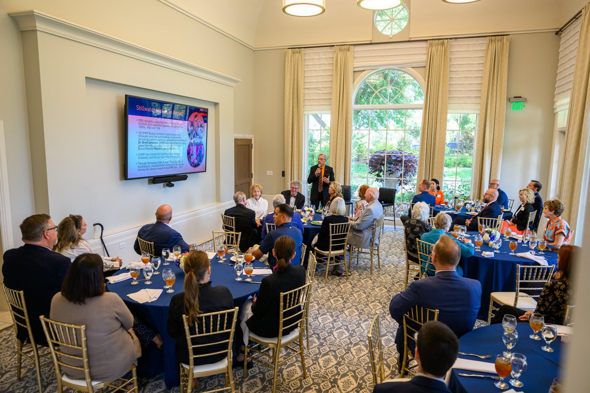 OMRF's tweet photo. We're back on the road for our new Spotlight Conversation series: Artificial Intelligence and Medical Research. 🧬 Thank you to our hosts in Stillwater, Anne and Michael Greenwood, and OSU President Jim Hess &amp; First Cowgirl Angela Hess for making it a great event! https://t.co/sCIfAlJKbR