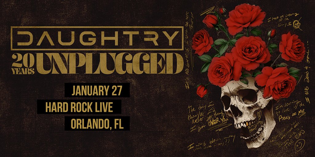 hardrockliveorl's tweet photo. ⚠️ JUST ANNOUNCED ⚠️ @Daughtry_News fans! Join us for Daughtry 20 Years Unplugged!  To celebrate, a limited number of $20 tickets will be available for each show while supplies last starting tomorrow at 10am! Don't miss this special acoustic experience!🎫: https://t.co/WICz80g94o https://t.co/GdOYEXvHlj