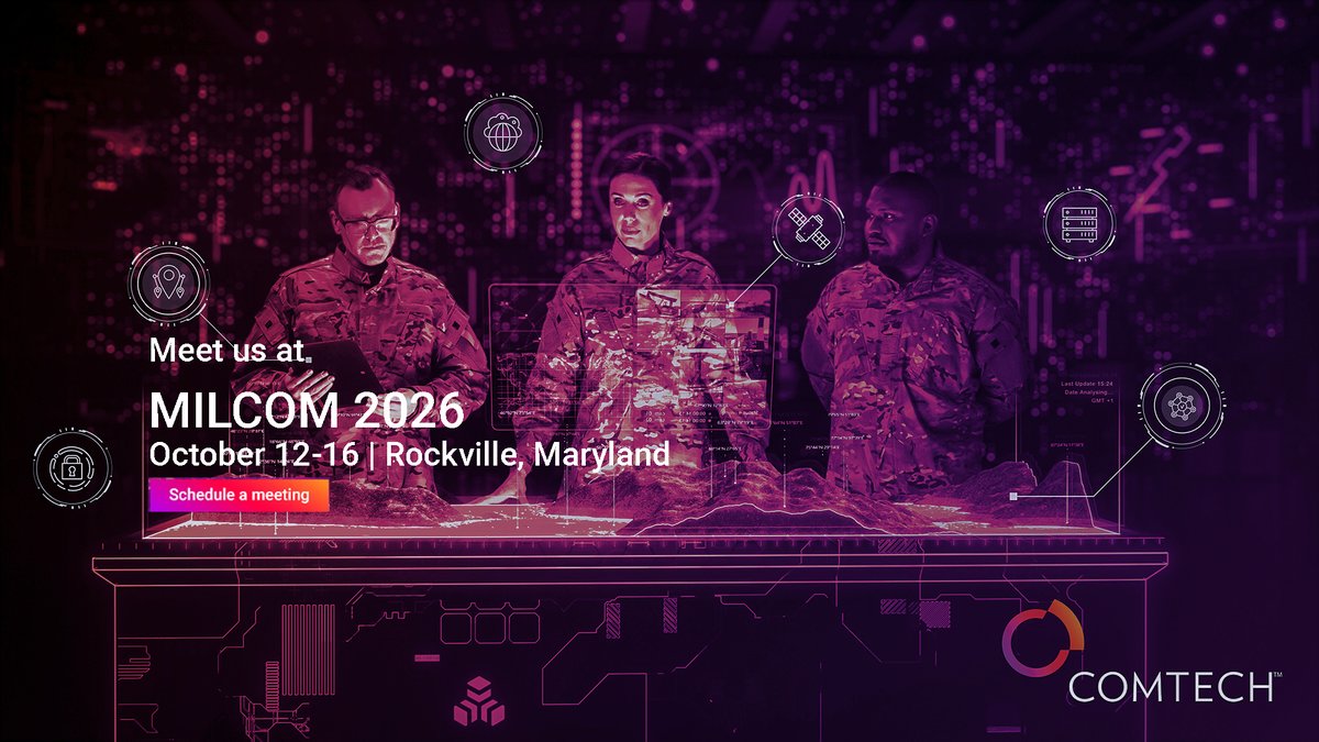 ComtechTel's tweet photo. Join our team at #MILCOM26. Oct. 12-16 in Rockville, MD. This year's theme is "Securing the Future of Intelligent Information Dominance: AI, Quantum Technologies, Advanced Communications and Cyber Resilience on the Battlefield."    

Agenda: https://t.co/NTQNFZKrU8 https://t.co/YMY7jXKZ2I