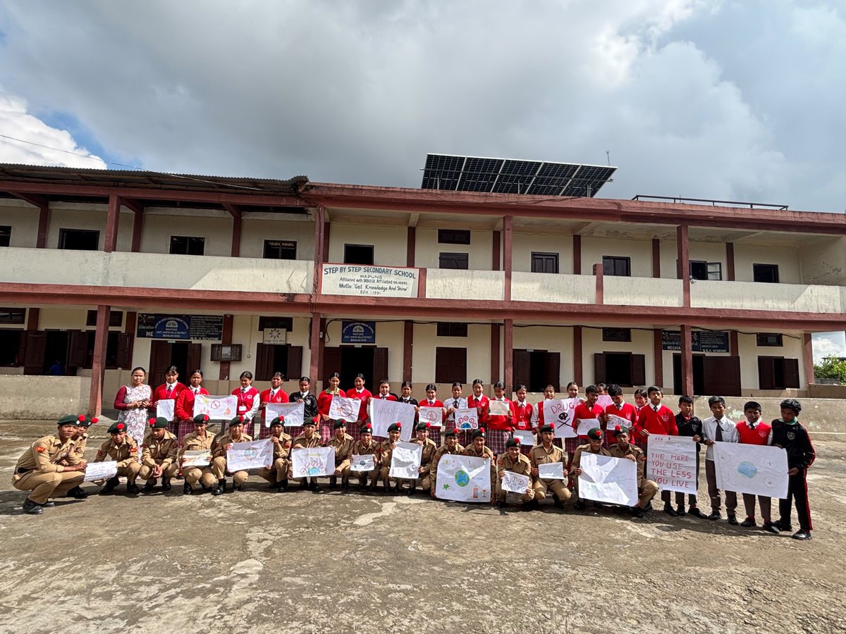 GpShillong's tweet photo. To inculcate correct practices amongst youth and spread awareness about the dangers of narcotic substance abuse.#Nasha Mukt Bharat Rally was
conducted by STEP BY STEP SECONDARY SCHOOL of 42 Meghalaya Battalion, Wapung East Jaintia Hills, Meghalaya on 29 September 2026. @nccner https://t.co/8mfeJQODvJ
