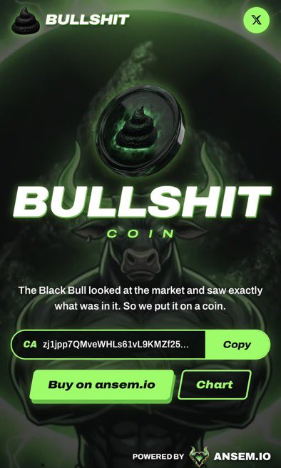 Maverickdotsol's tweet photo. website looks pretty dope for this bullshit coin, building nicely bros 

delusional bulls will win in the end bros, scoop this dip while you still can @BULLSHIT_ANSEM solana:zj1jpp7QMveWHLs61vL9KMZf254KvW7j4AAmBF8ry2k 

🔗 https://t.co/2oa65QYLn2 https://t.co/9yVVlMbrsV