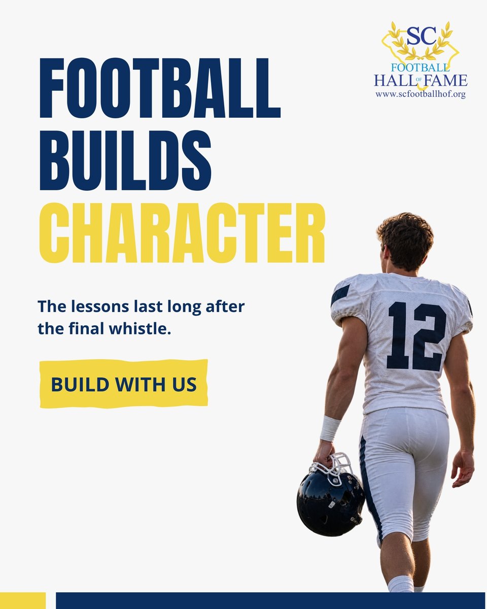 SCFootballHOF's tweet photo. Football teaches lessons that reach far beyond the field. Discipline, perseverance, teamwork, and integrity help shape the character students carry into every part of life.

The game ends, but the lessons remain.

#SCFHOF #Character #Leadership #StudentAthletes #FutureLeaders https://t.co/SyOF5cZs8s