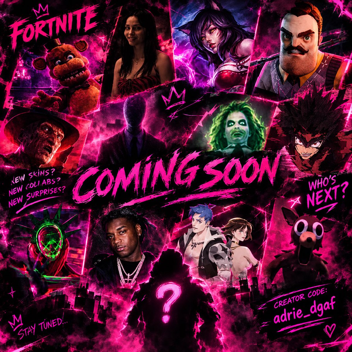 adrie_dgaf's tweet photo. 🎃 FORTNITEMARES STARTS IN 2 DAYS! 👻
The island is about to become an absolute NIGHTMARE. 💀🔥
🩸 NEW OVERRIDES 🏚️ NEW POIs: Springwood (Elm Street) & Gravegate 🤖 FNAF ANIMATRONIC BOSSES roaming the map 🗽 Lady Liberty from The Purge arrives 👀 AND MORE!
🔥 COLLABS / LEAKS TO WATCH: • FNAF • Obsession • League of Legends • Hello Neighbor (?) • Freddy Krueger • Slender Man • Beetlejuice • Black Clover • The Purge • Ken Carson • Ember & Blade • 99 Nights in the Forest • Chucky Sidekick (Leaked)
🎃 2 DAYS. The screams are getting closer.
FORTNITEMARES IS COMING. 👻💀🔥
#Fortniteㅤㅤ